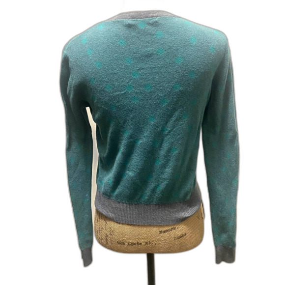Cabi #903 Polka Dot Button Cardigan Sweater Teal Green Grey Twee Size XS - Picture 3 of 5
